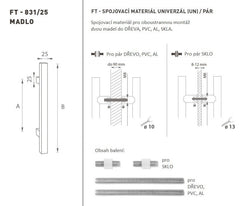 FT - Kód rukojeti K31 25x25 mm Un pár - rovný