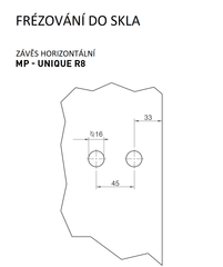 M.P MP - Unique R8 - Horizontální skleněný závěs - pár - vodorovné panty a panty pro skleněné dveře
