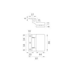M.P MP - UNIQUE R8 - Skleněný závěs se svislou deskou - pár - Vertikální závěsy a panty pro skleněné dveře