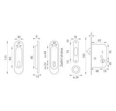 FT - Oválná sada posuvných dveří - BB / D - skořepiny a kliky pro posuvné dveře