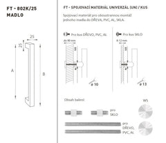 FT - Kód rukojeti K02K 25x25 mm UN PCS - rovné
