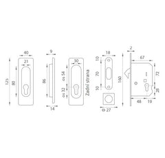 FT - Square posuvné dveře - PZ / D - skořápky a kliky pro posuvné dveře