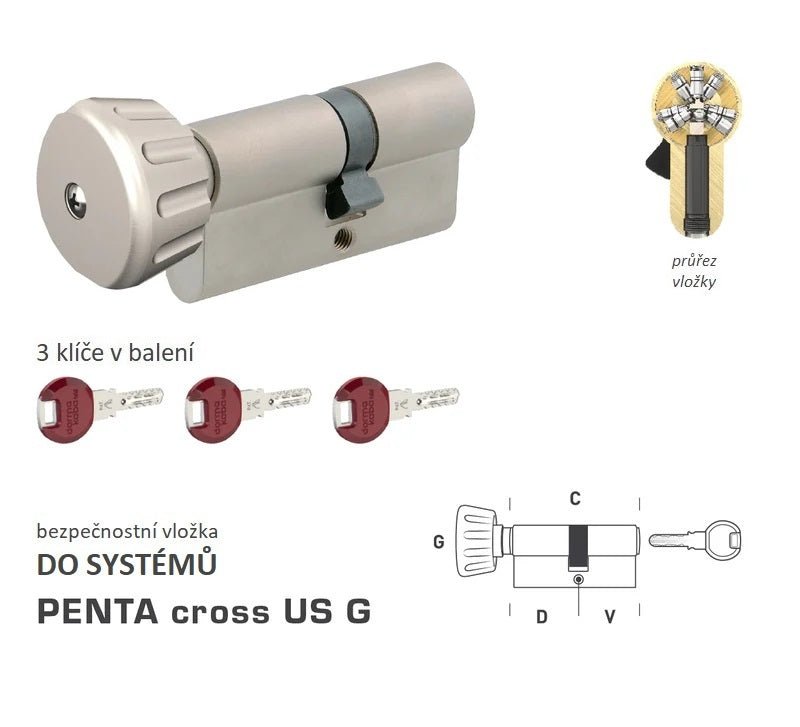 DK - PENTA kříž US G - s tlačítkem - Systémové bezpečnostní vložky - BT4