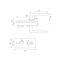 MP - Unikátní R8 - zámek na sklo s rukojetí Erica - WC - zámky pro skleněné dveře