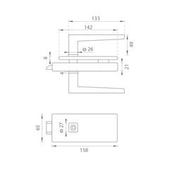 MP - Unikátní R8 - Sklo zámek s rukojetí Erica bez předního otevření - zámky pro skleněné dveře