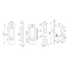 FT - Sada pro posuvné dveře hranaté - WC - skořepiny a kliky pro posuvné dveře