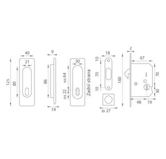 FT - Square posuvné dveře - bb / d - skořápky a kliky pro posuvné dveře
