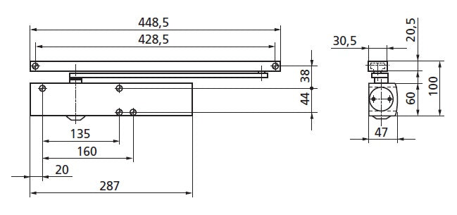 Geze TS 5000 Black - dveřní zavírač s posuvnou tyčí