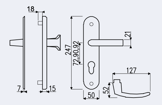 Dveřní klika R.101.PZ.F1.TB2 - stříbrně elox