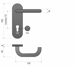 Ultra KUL 512 PZ - rozteč 72 mm - štítové dveřní kování vyrobeno z nerezové oceli